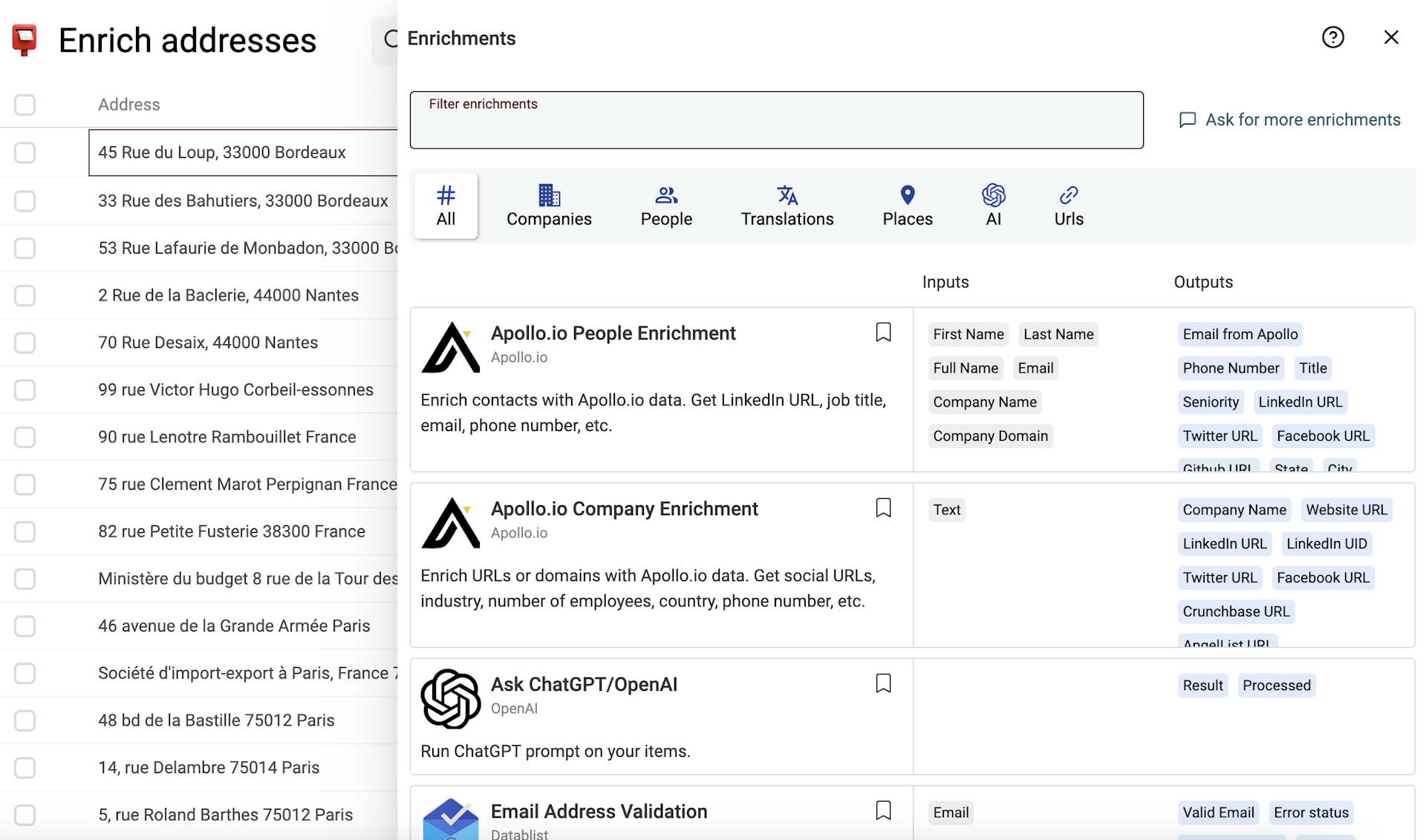 Getting started with enrichments Datablist