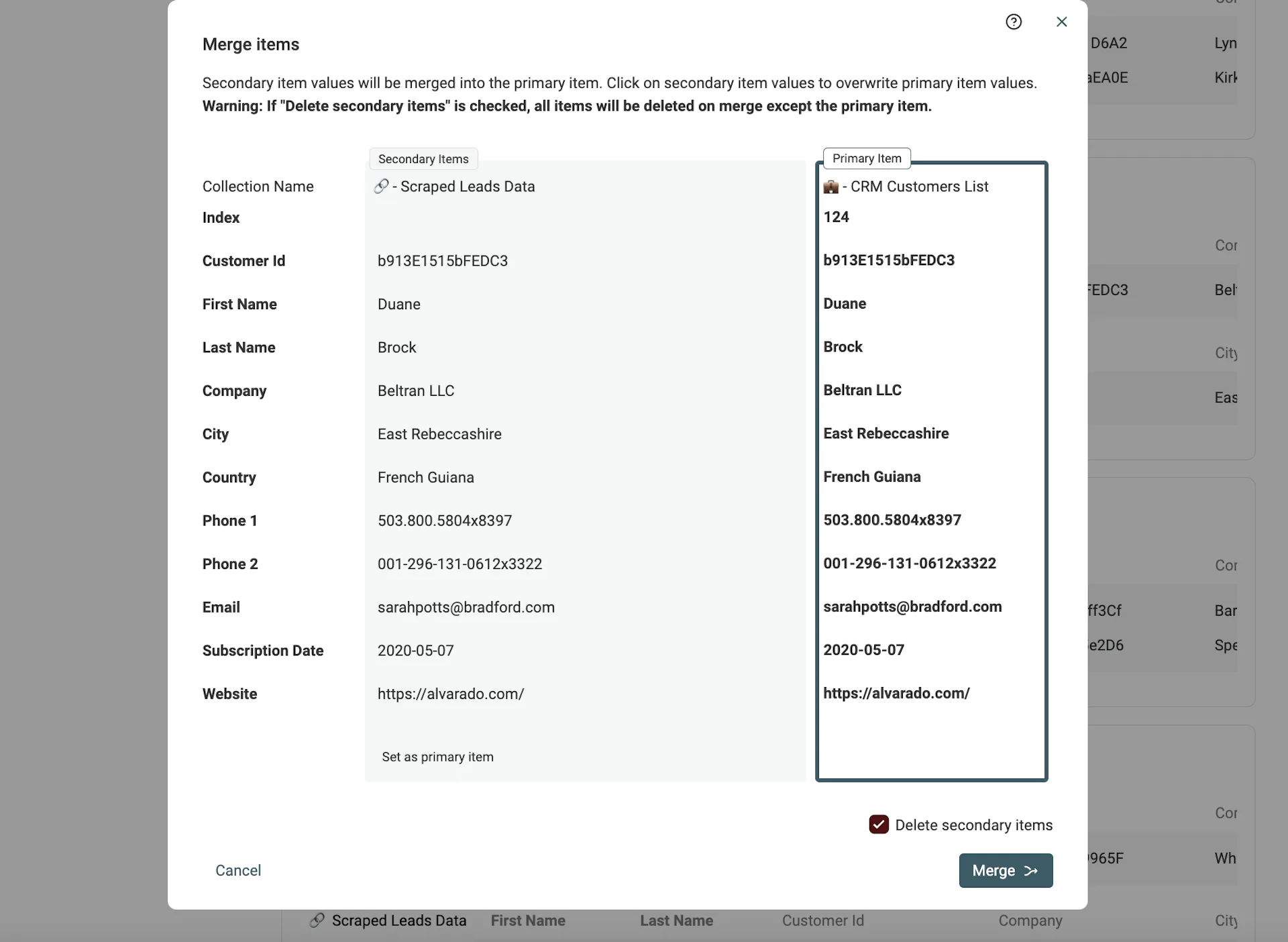 Free Data Matching Online tool