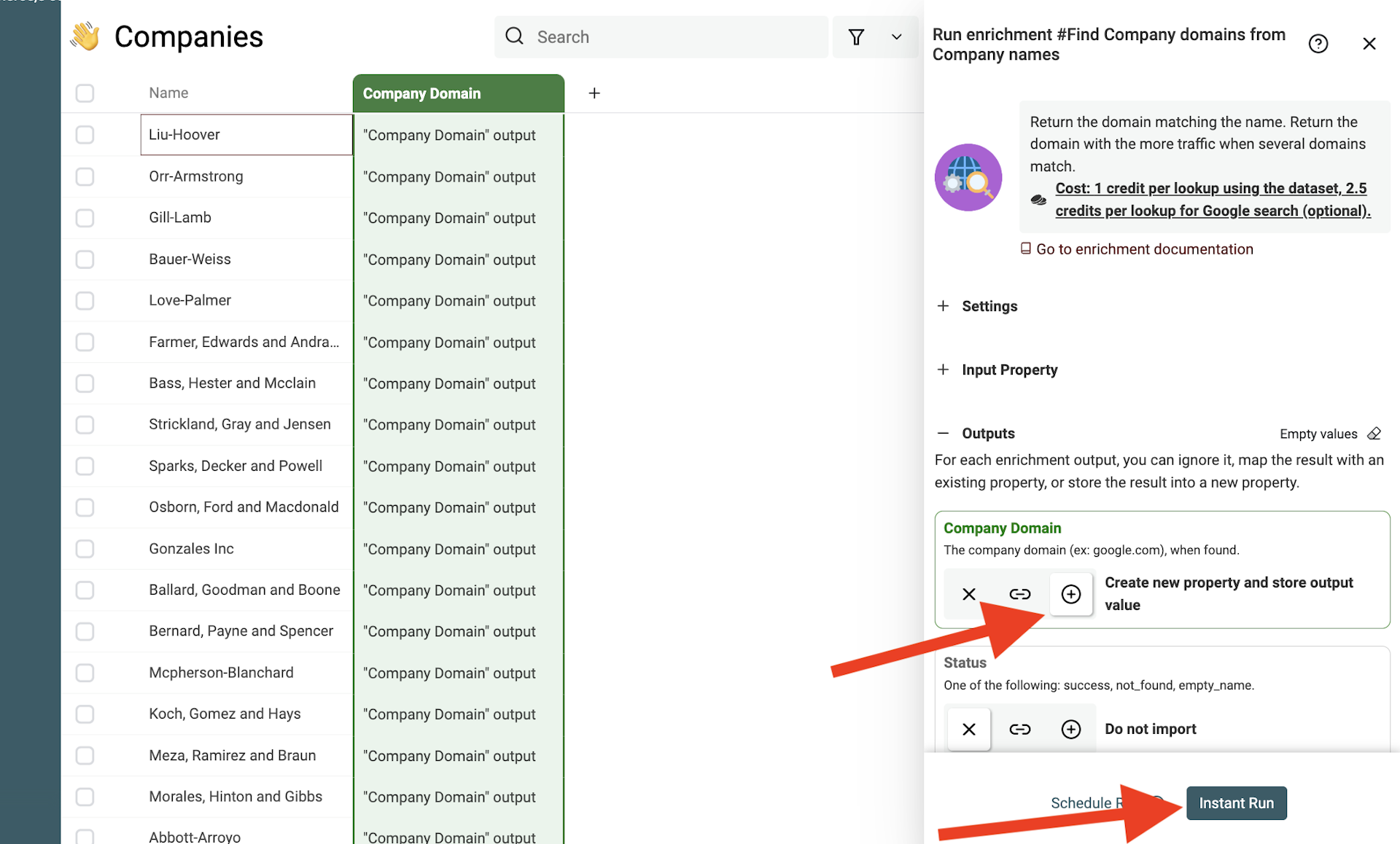 Configure the enrichment. Select the input property