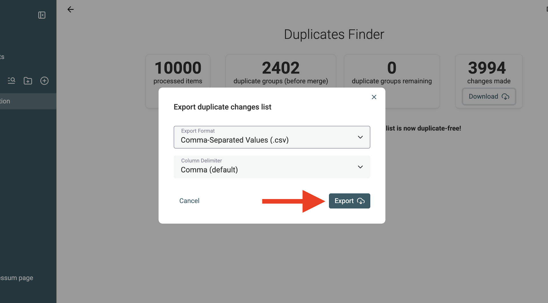 Export changes