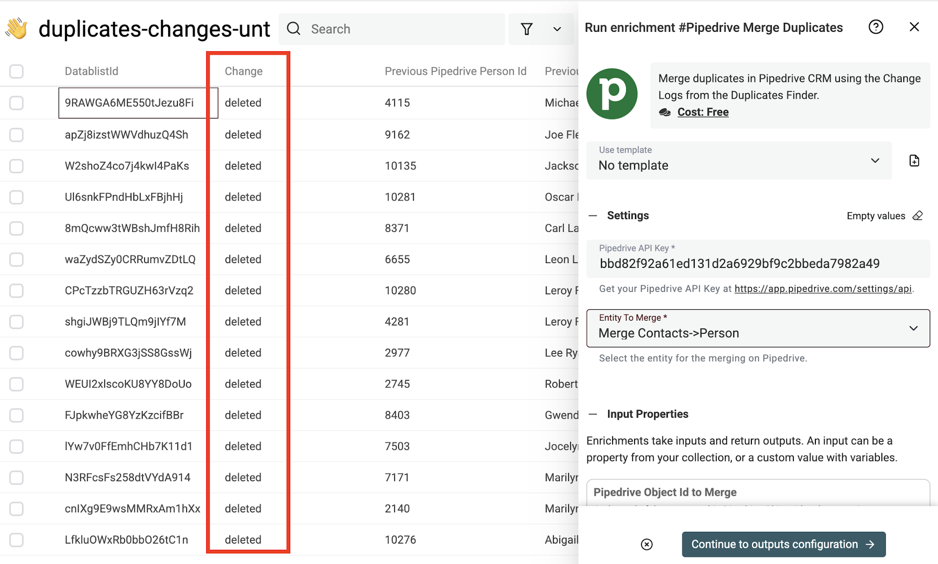Pipedrive merge settings