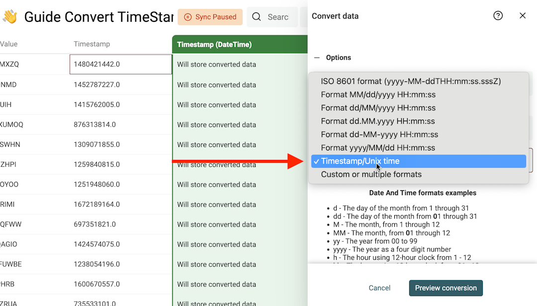 How to convert a CSV timestamp column to DateTime format? - Datablist
