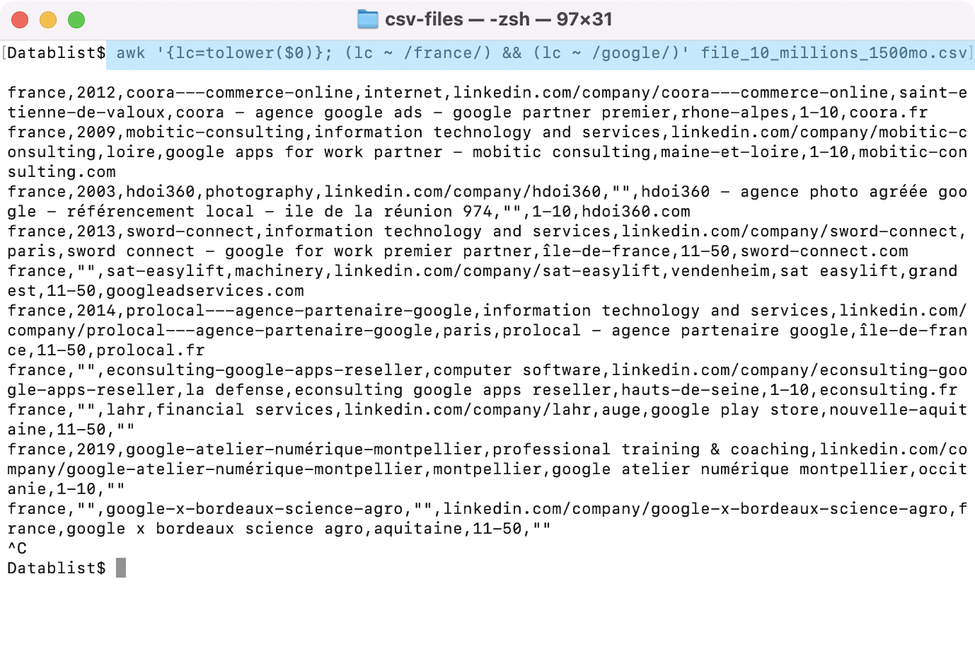 Search big CSV file using Linux or macOS Terminal - Datablist