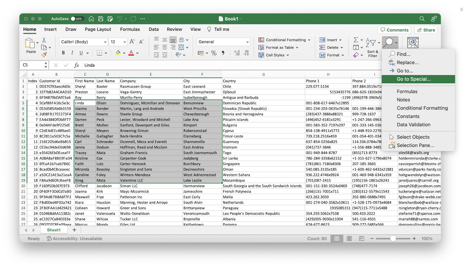 Find & Select -> Go to Special
