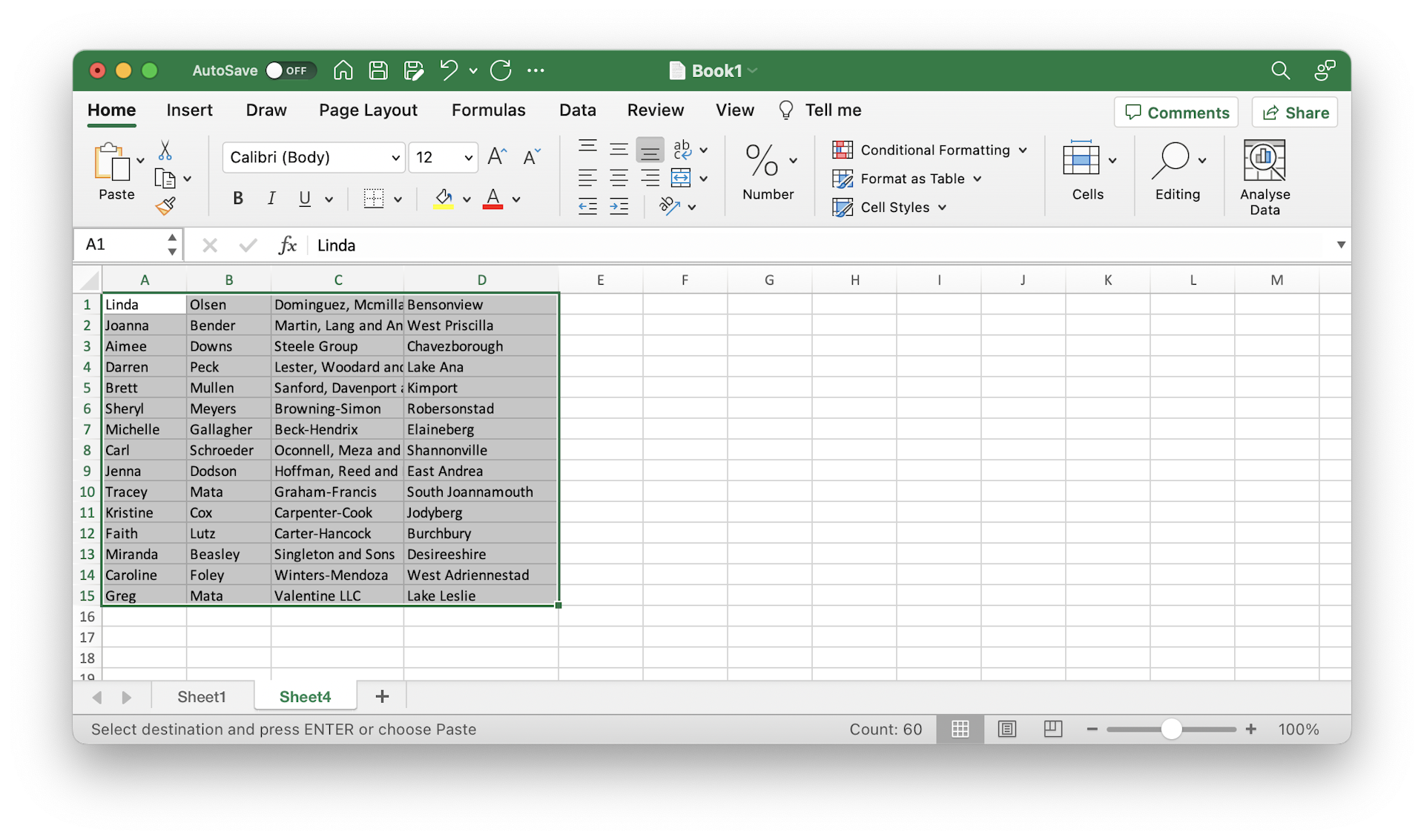 Paste data in a new sheet