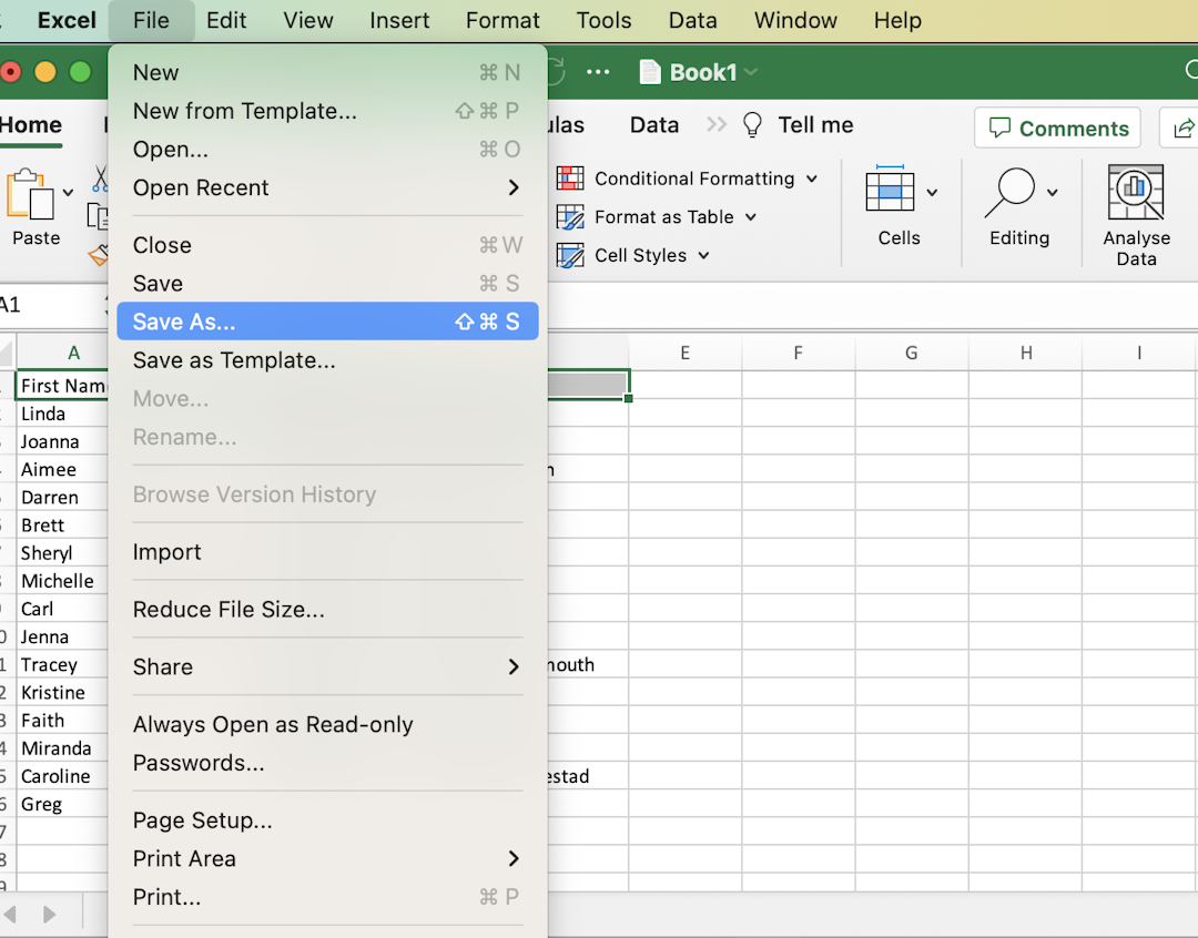 Export Microsoft Excel selection into a CSV file - Datablist