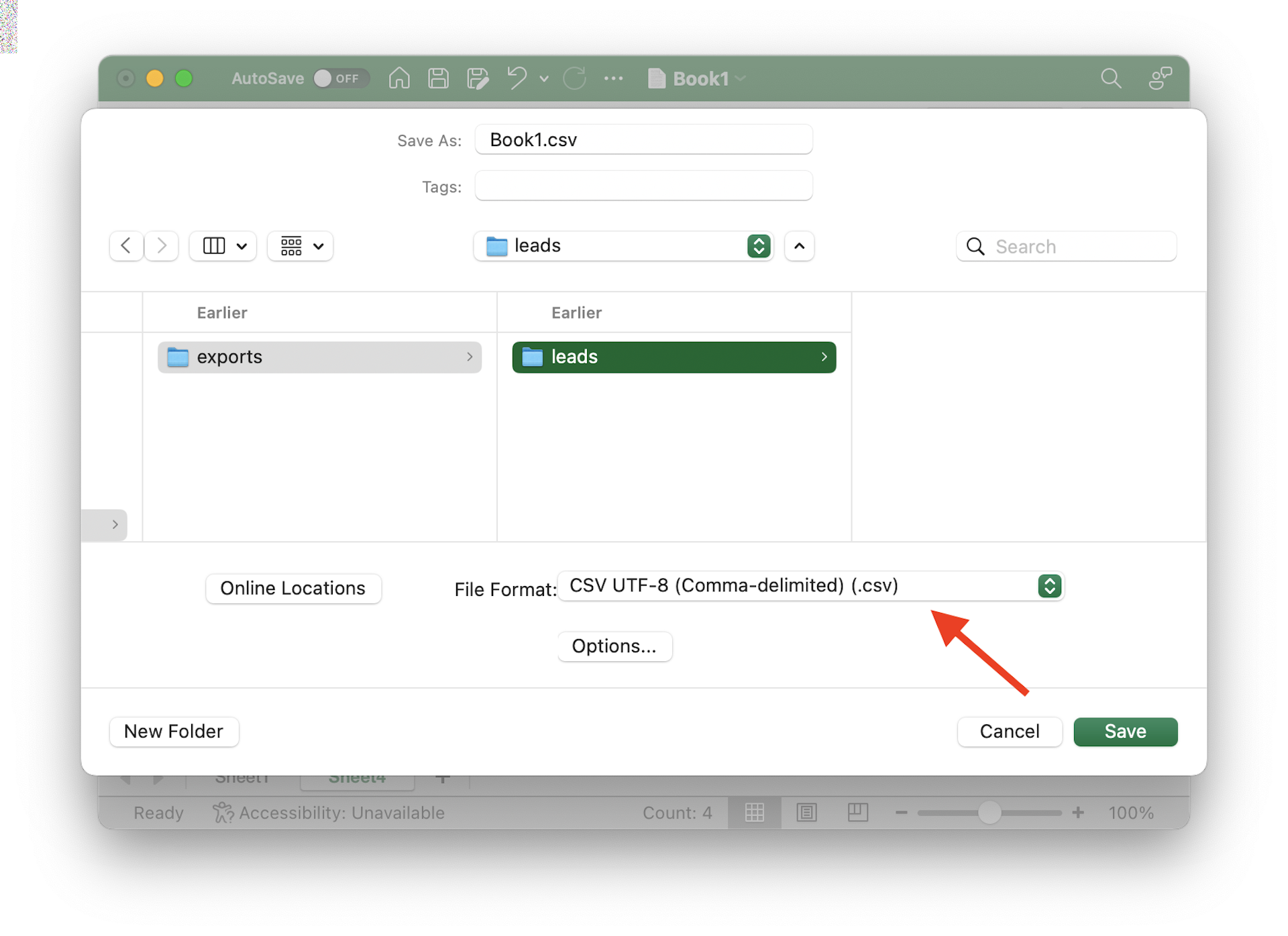 Save As with CSV format