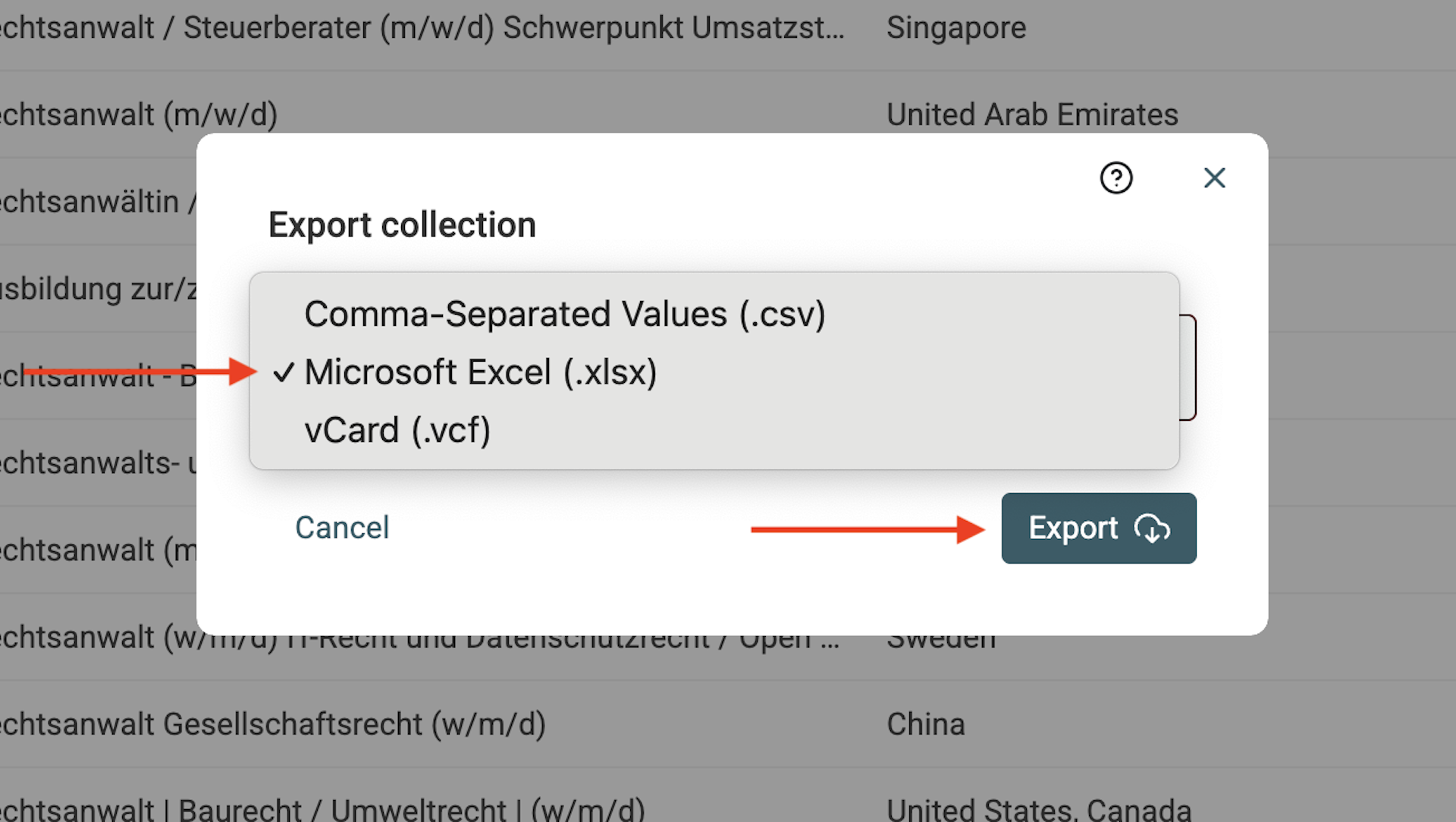 Export in Excel