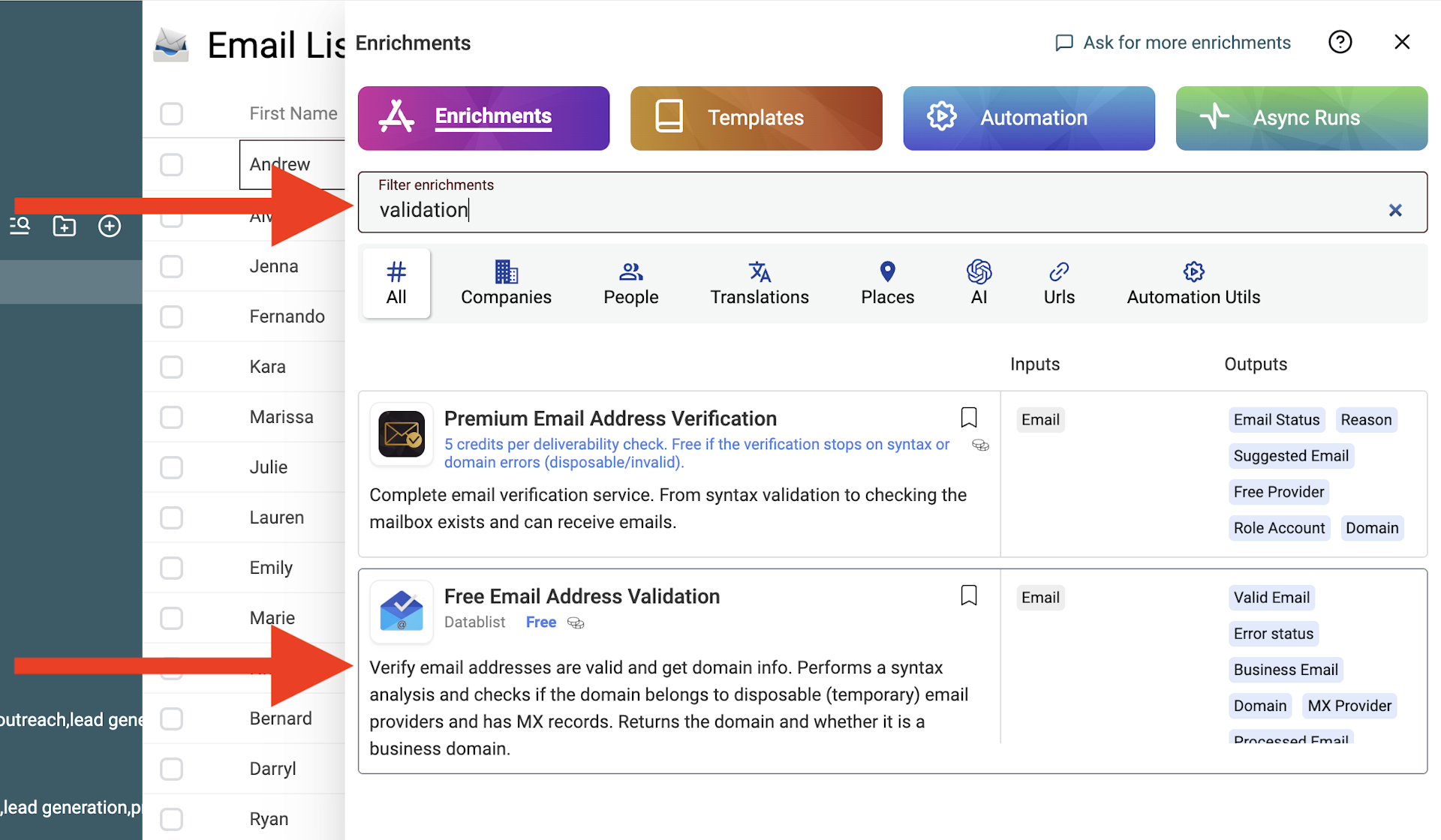 Email Validator System Get email providers for emails - Datablist